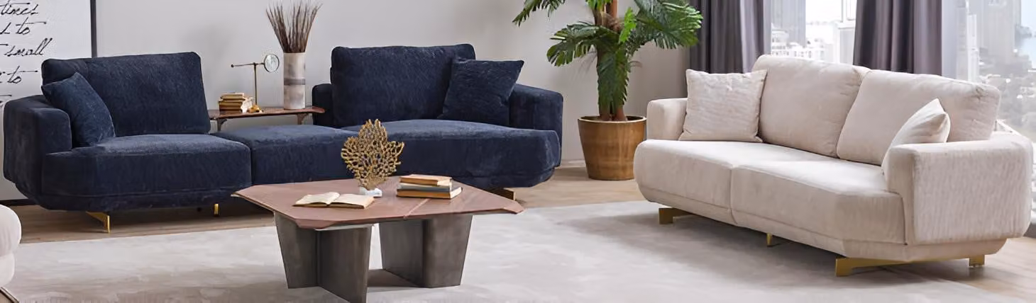 Set da salotto: 2 divani e 2 tavolini di design