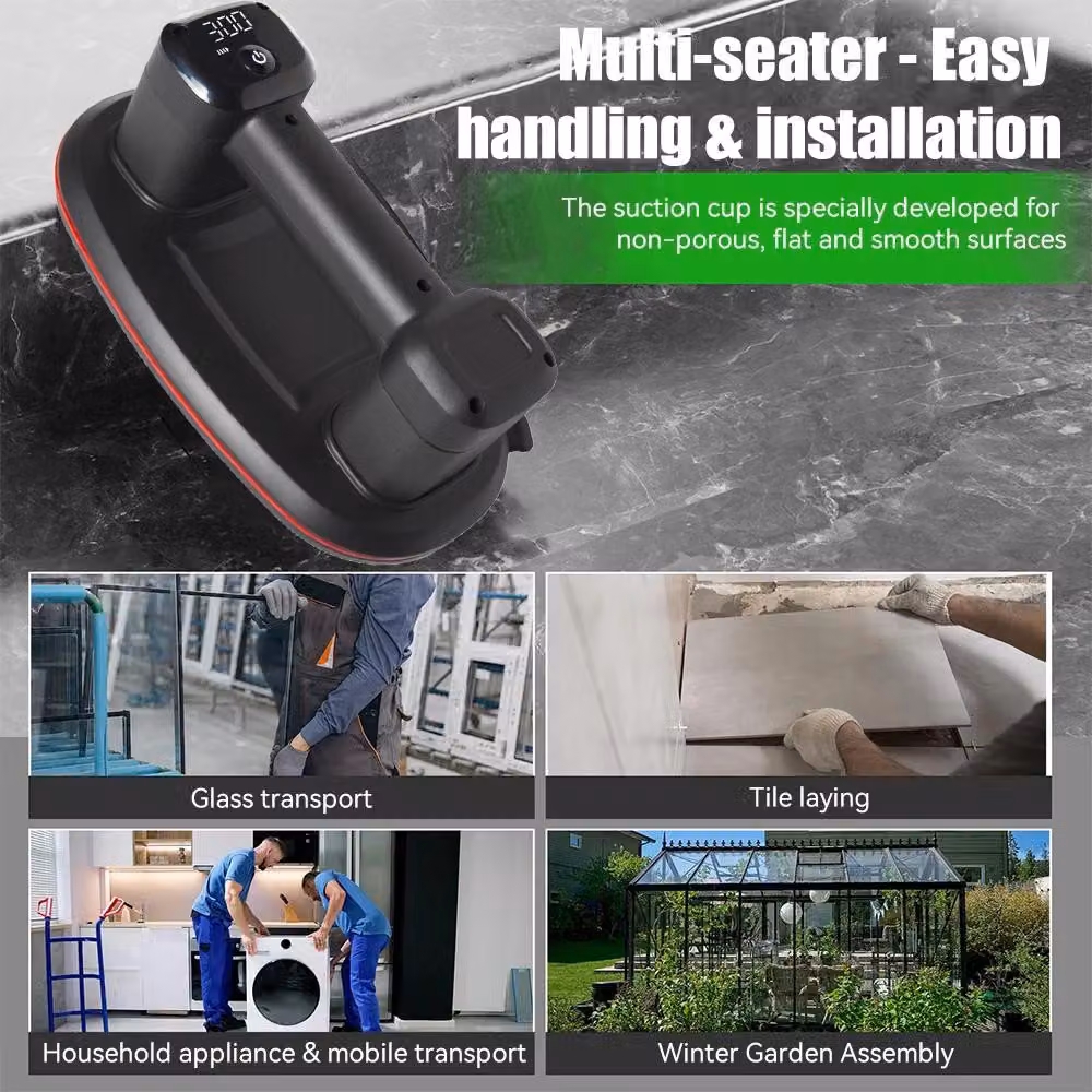 Aspiratore a vuoto elettrico - Piastra di aspirazione a vuoto elettrica - Capacità di sollevamento: 300 kg - Pompa automatica - Display digitale della pressione - Adatto per vetro, granito, piastrelle e legno