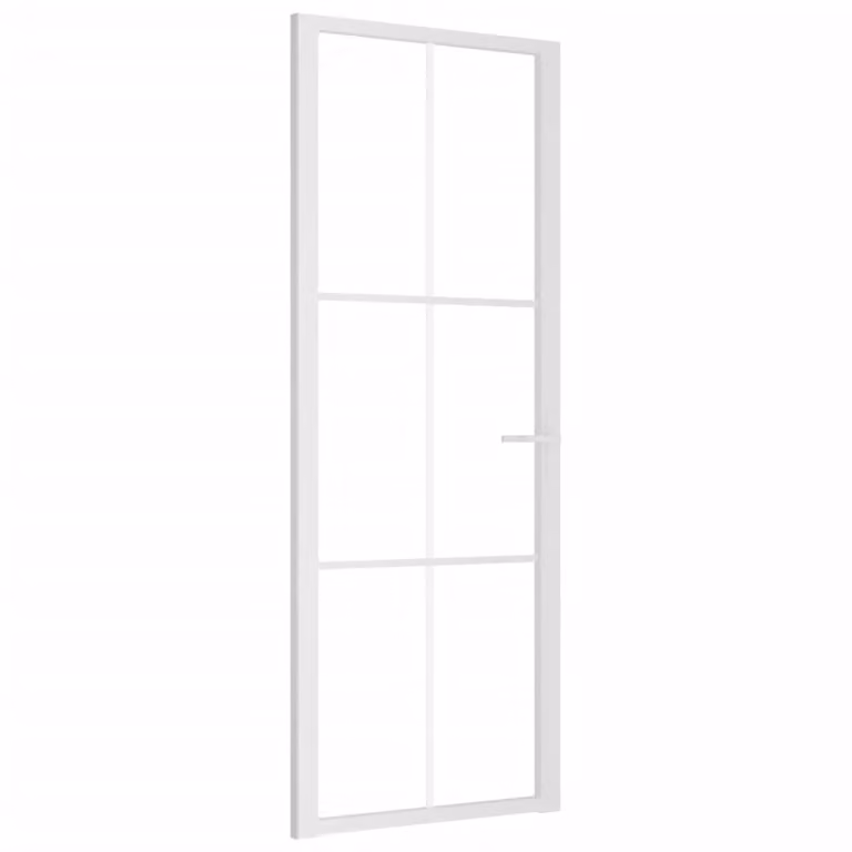 Porta Interna 76x201,5 cm Bianca in Vetro ESG e Alluminio