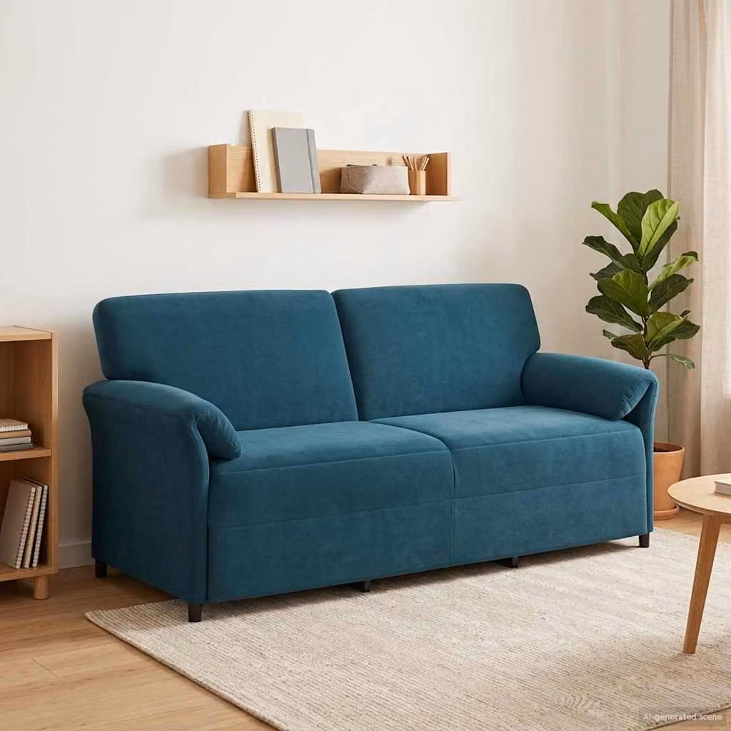 Divano 3-Persone vidaXL in Velluto Blu con Struttura in Metallo e Cuscini, L: 198 cm, P: 83 cm, H: 95 cm