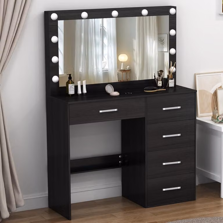 Ampio tavolo da toilette con illuminazione a LED, 3 temperature di colore, nero