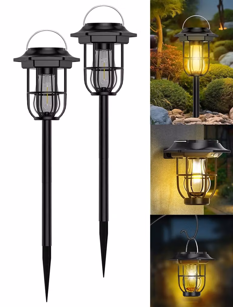 Set di 2 luci solari da giardino, grado di protezione IP65, LED, con accensione automatica, sistema di montaggio 3-in-1