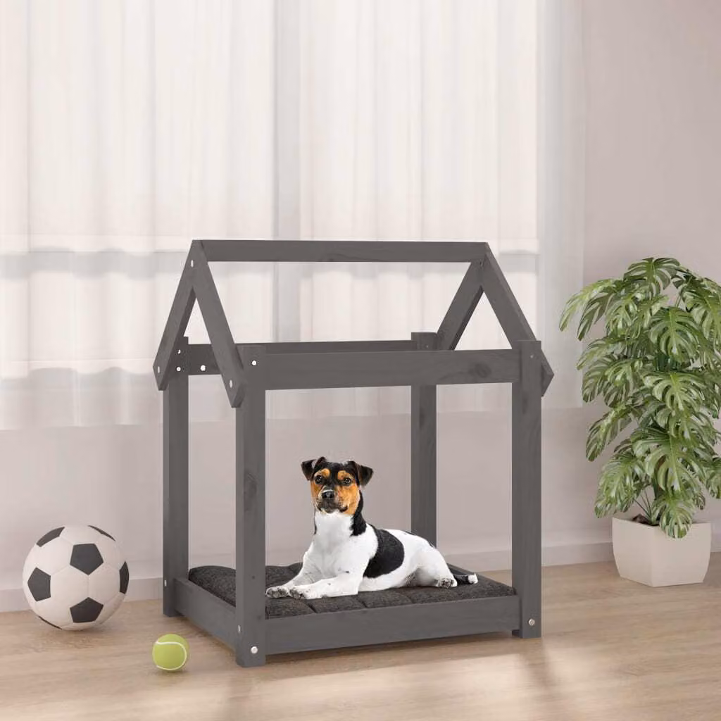 The Living Store Letto per cani grigio 61x50x70 cm in pino massiccio