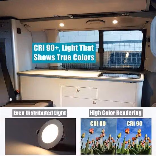 Lampada a soffitto LED da 12V, 3W - Lampada da interno, illuminazione diffusa - Interruttore con dimmer - Adatta per camper, barche, caravan - Cucina, bagno - Alluminio - 285 lm - Argento, 4000K