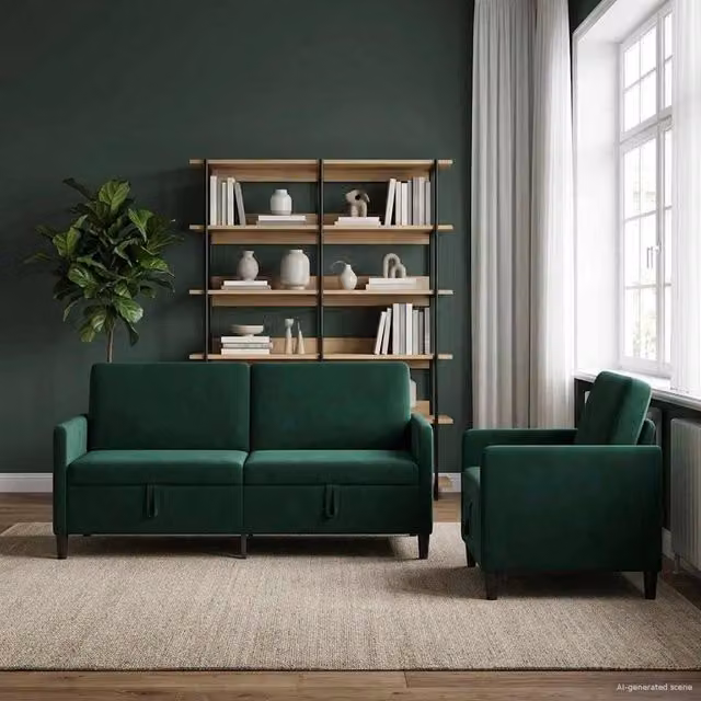 Set di divani vidaXL moderno in tessuto verde e nero con seduta a sollevamento e coperture rimovibili per il tuo soggiorno