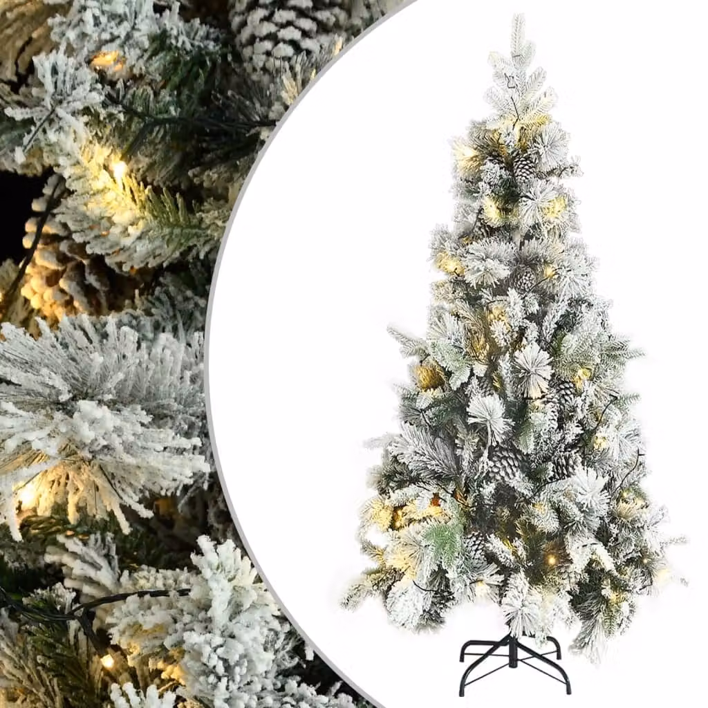 Maison Exclusive - Albero di Natale illuminato con neve e pigne, 225 cm, PVC e PE
