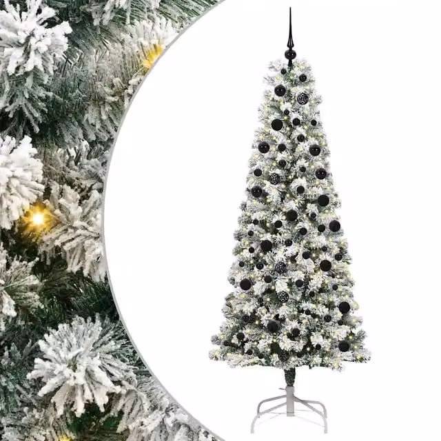 Albero di Natale artificiale moderno vidaXL con rami pieghevoli e luci LED bianco caldo, Altezza: 210 cm – 1