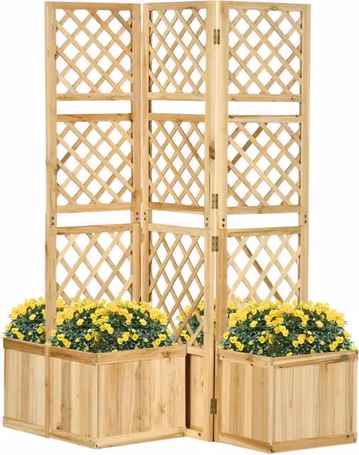 Paravento da esterno pieghevole REDOM con 4 fioriere in legno naturale marrone, H 165 x L 133 x P 62 cm