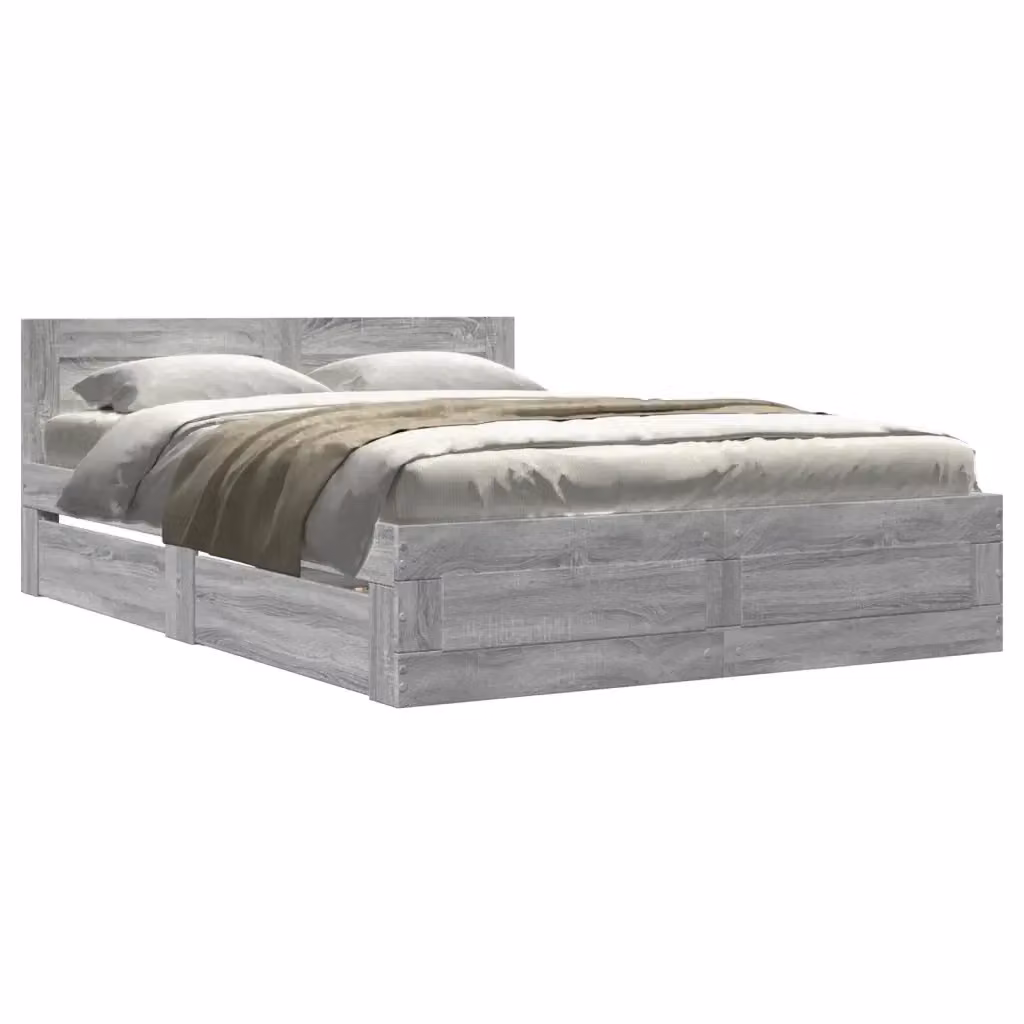 Giroletto con testiera vidaXL in legno multistrato e MDF, colore grigio, L 120 x P 200 cm – 2