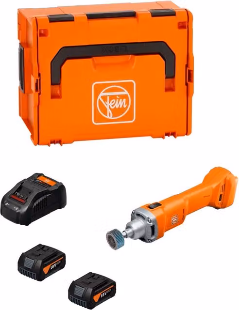 Smerigliatrice diritta FEIN AGSZ 18-280 BL AS con 2 batterie da 5,0 Ah, caricabatterie GAL1880CV e L-Boxx 238