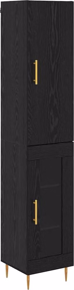 Credenza 2 pcs Rovere Nero Legno multistrato