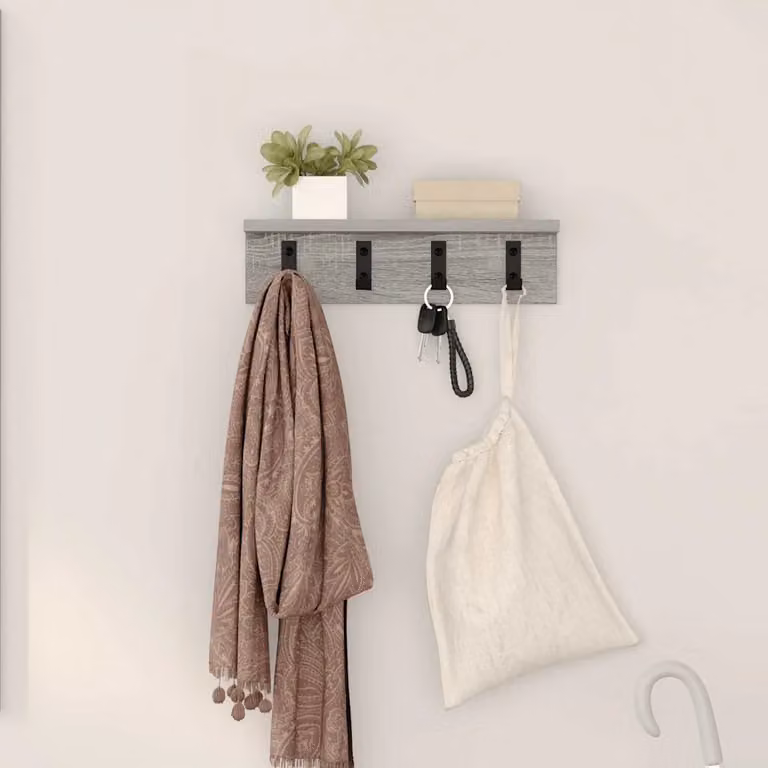 Appendiabiti a muro moderno vidaXL in MDF Grigio, L 40 x P 10,5 x H 10,5 cm