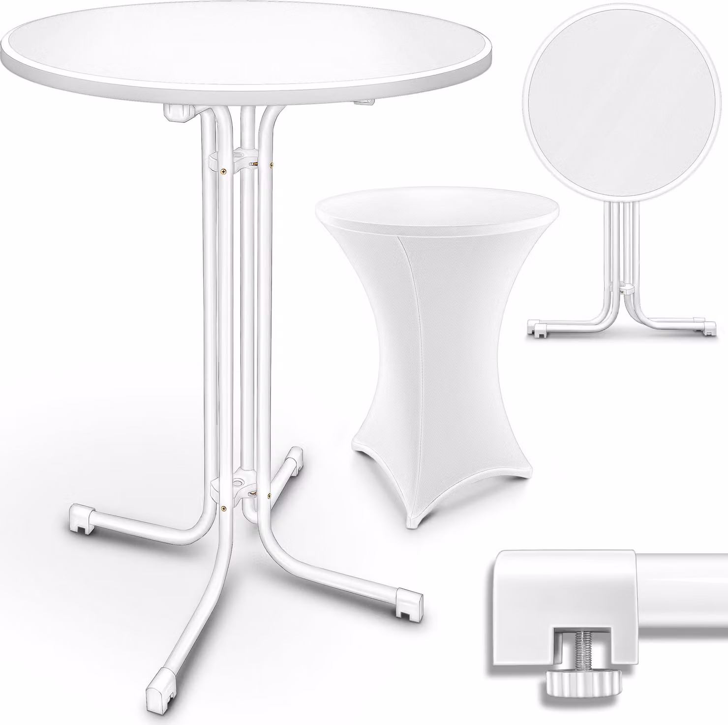 tillvex® Gastro tavolo alto pieghevole Ø70cm bianco | tavolo da bistrot FINITO ASSEMBLATO | tavolo pieghevole rotondo - tavolo da festa resistente alle intemperie | tavolo da giardino per interni ed esterni