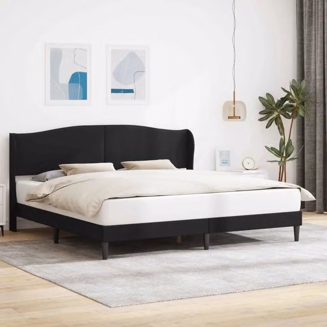 Struttura del letto con testiera e giroletto in similpelle nera Design In L/P/H: 200 x 200 x 101 cm