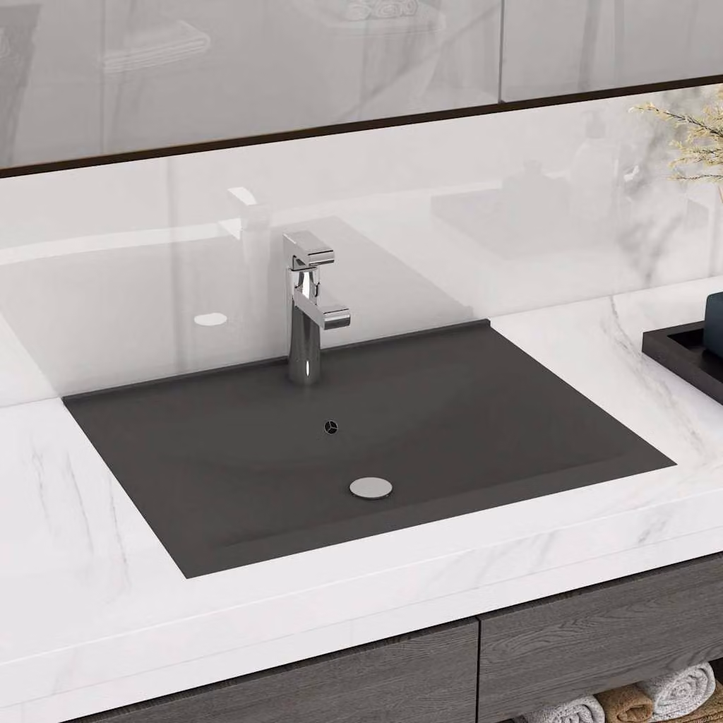 Lavabo rettangolare in ceramica vidaXL sospeso, colore grigio antracite, L: 60 cm, P: 46 cm, H: 16 cm – 1