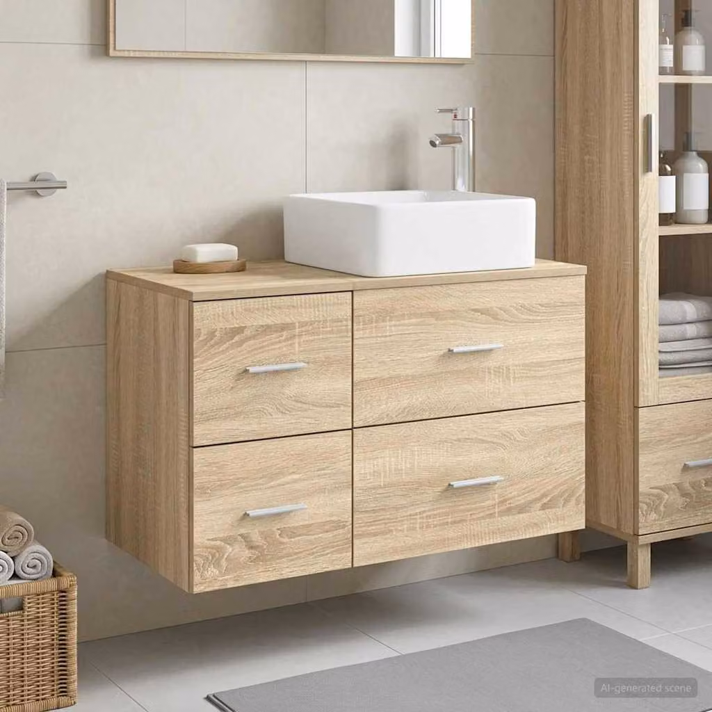 Set di mobili per il bagno vidaXL composto da mobile lavabo e pensile a parete in legno marrone con design minimalista