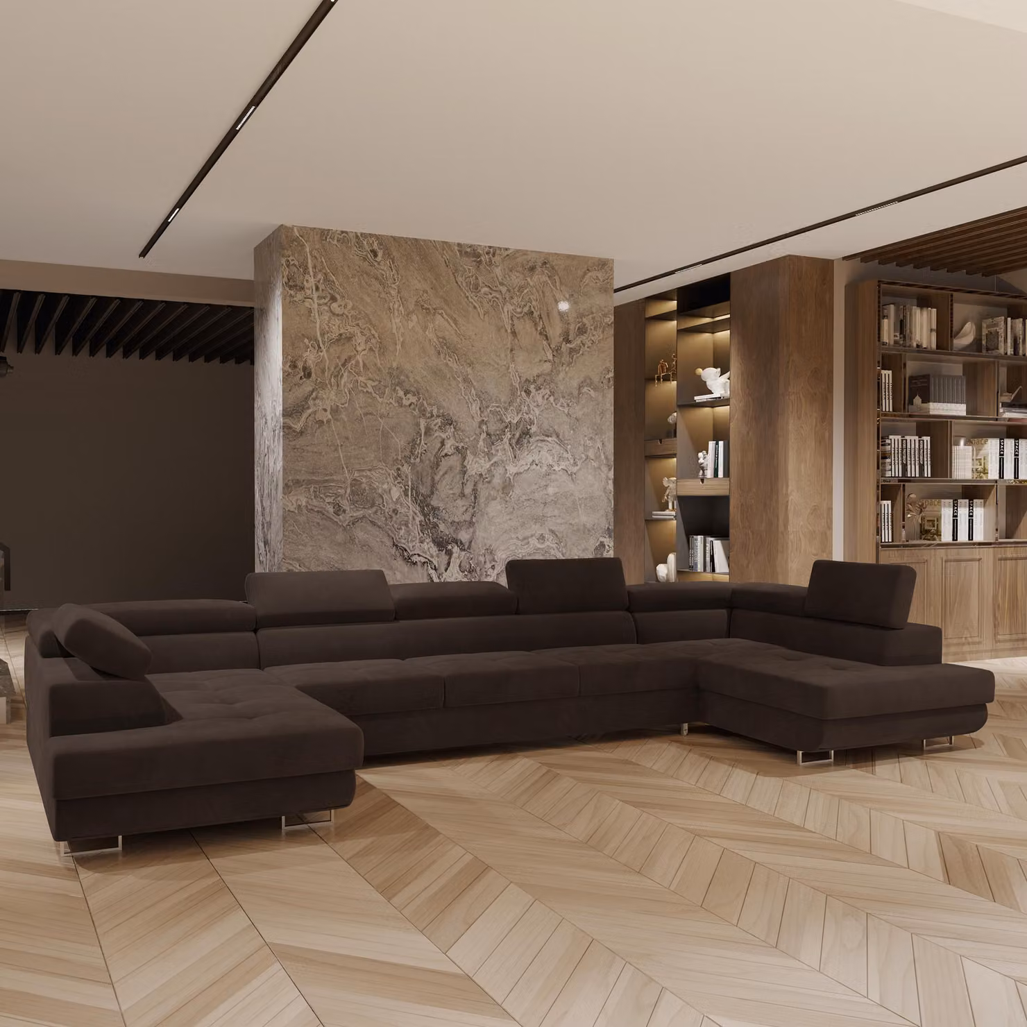 Divano angolare Masseno ISOLANO con funzione letto a U, divano con contenitore, divano da soggiorno, divano, divano, divano letto, set di divani - marrone, MONOLITH 29