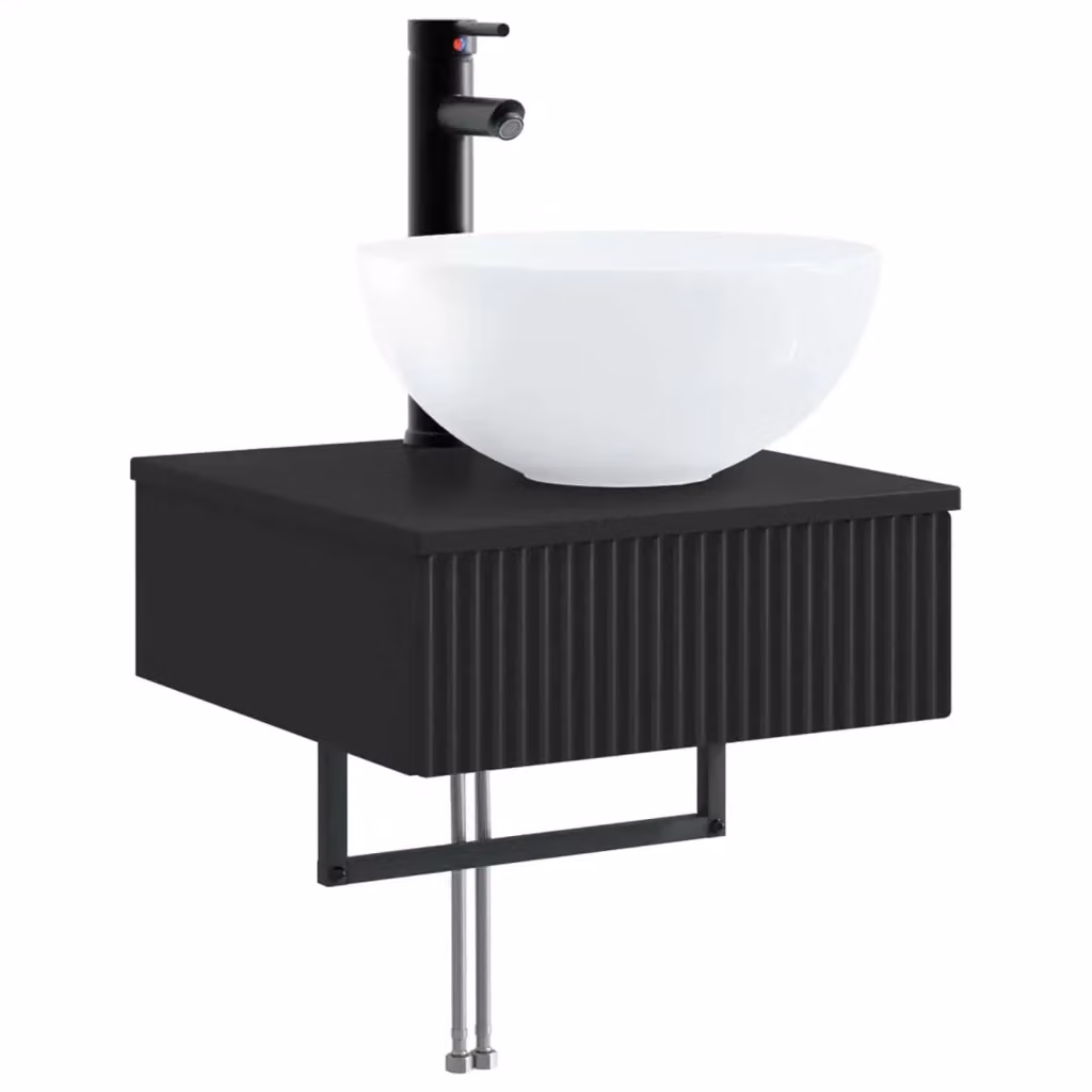 Lavabo da parete moderno vidaXL in MDF nero opaco L: 40 cm, P: 41 cm, H: 40,5 cm – 2