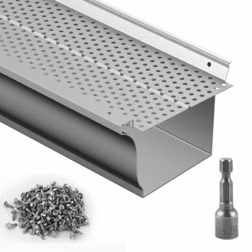 Set di 13 protezioni per grondaia VEVOR in alluminio argento con filtro per foglie, diametro 5 pollici, lunghezza totale 15,85 m