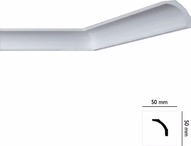 Cornice decorativa per soffitto Bovalacci mod. I706 in polistirolo bianco, L/P/H: 5 x 5 x 200 cm, confezione da 70 pezzi