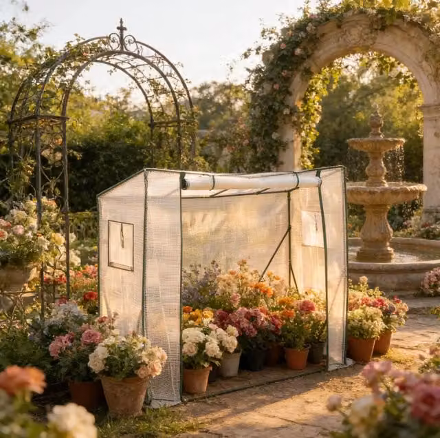 Serra da giardino ULEVR 200x77x169 cm con copertura in PE e ripiani, bianca