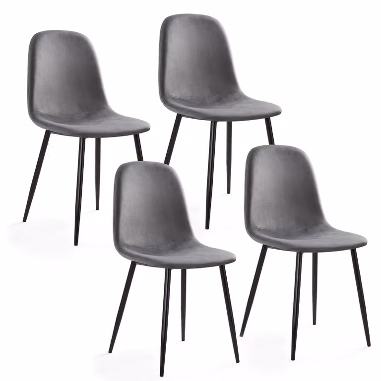 Set di 4 sedie da pranzo, in velluto, con gambe in metallo, colore grigio