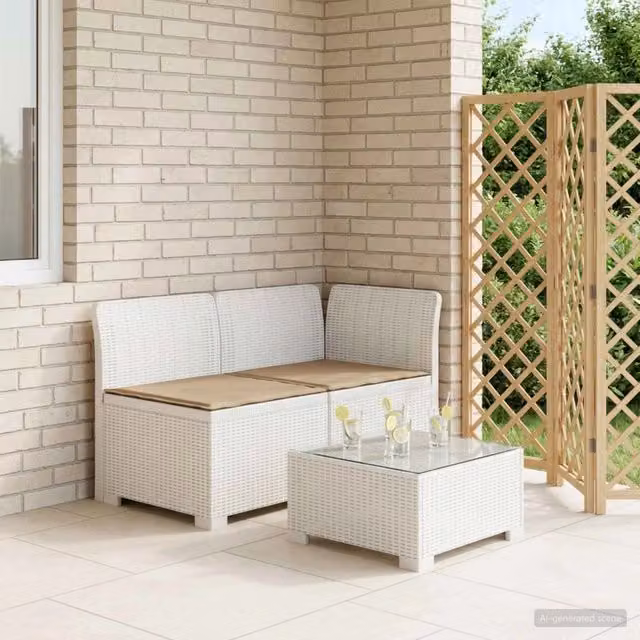 Divano da giardino a 2 posti vidaXL con cuscini beige e bianco in stile rattan moderno per terrazzo e balcone