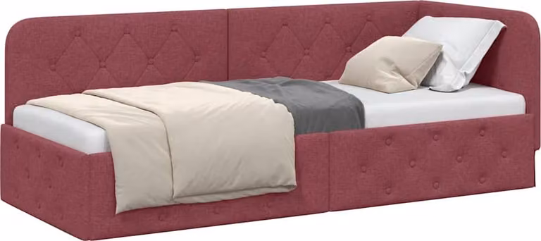 Cornice del letto ad angolo Rosso Vino 80 x 200 cm Tessuto