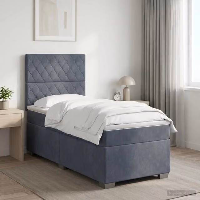 Letto box spring con materasso ibrido vidaXL in velluto grigio e bianco L/P: 90 x 190 cm