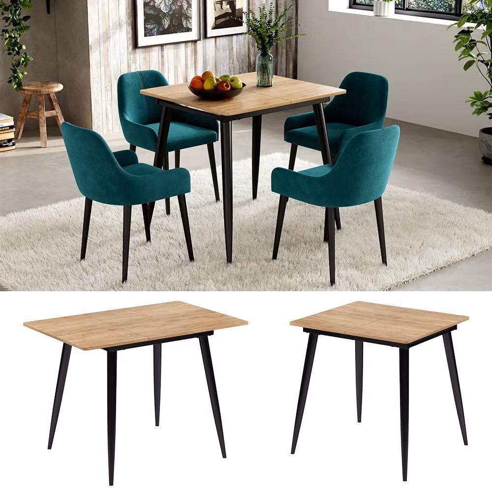 Tavolo da pranzo estensibile Vicco moderno in rovere e nero L/P/H: 80-110 x 70 x 75 cm – 2
