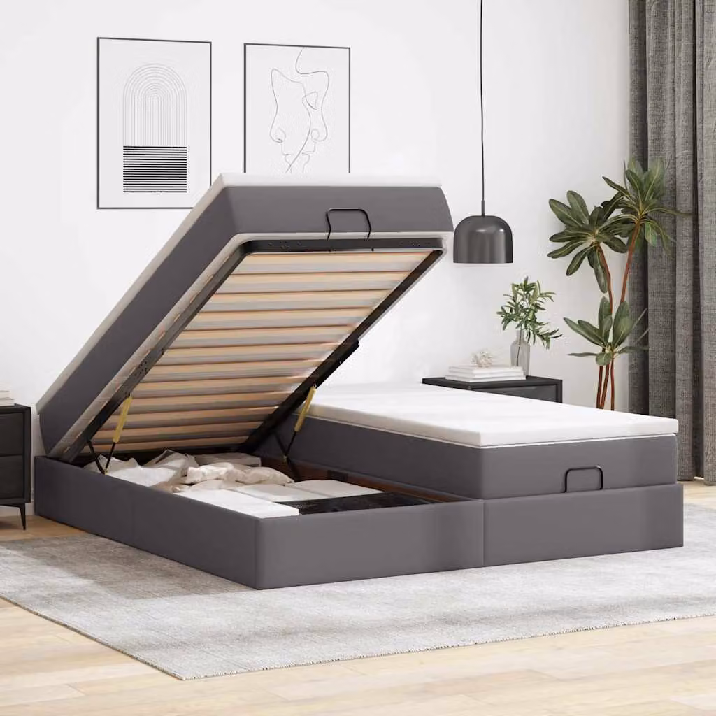 Struttura Letto con Contenitore e Materasso vidaXL in Similpelle Grigio e Bianco L/P/H: 160 x 200 x 23,5 cm – 1
