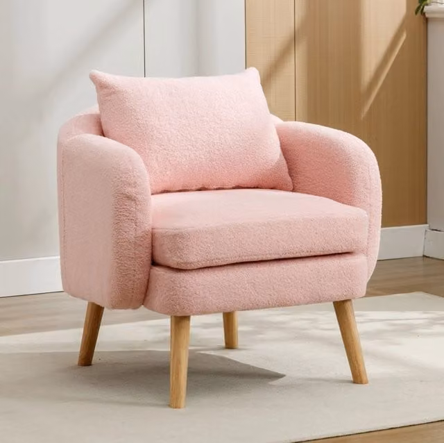 Poltrona singola MODFU in tessuto boucle rosa con cuscino e braccioli L/P/H: 71 x 72 x 71 cm