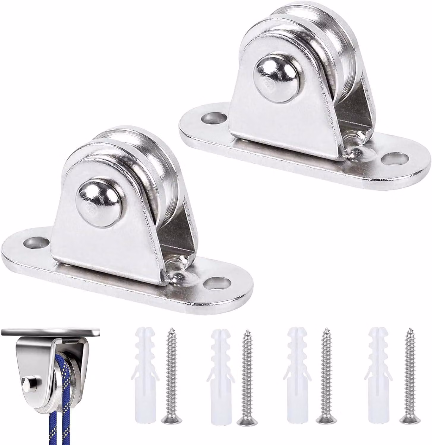 Set di 2 carrucole metalliche, carrucola con doppio cuscinetto, dimensioni 6,2 x 2,2 x 3,4 cm