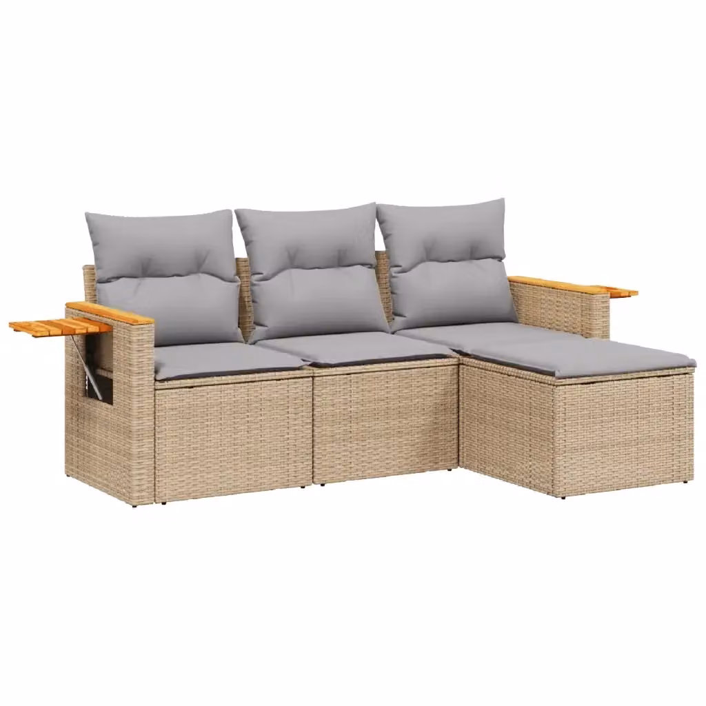 Set Divano da Giardino 4 pz vidaXL in Polyrattan Beige con Cuscini e Tavolino – 2