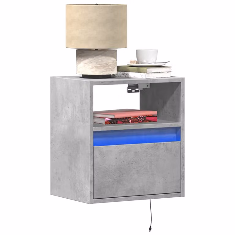 Set di 2 comodini da parete vidaXL con luci LED integrate, colore grigio cemento, stile moderno