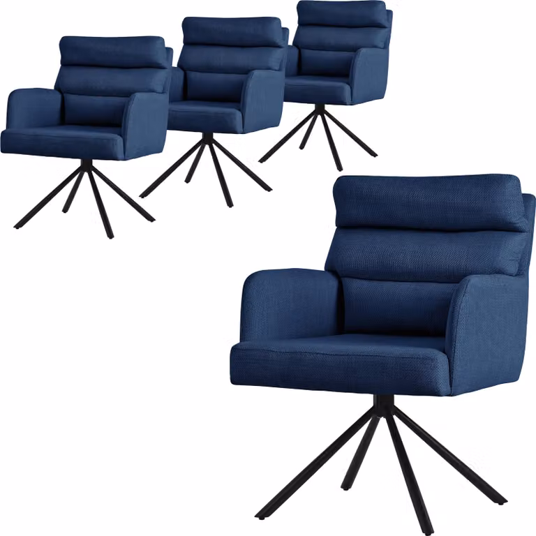 ML-Design sedie da sala da pranzo girevoli set di 4 sedie da soggiorno blu scuro con braccioli e schienale cuscino gambe in metallo sedia girevole sedia posizione auto