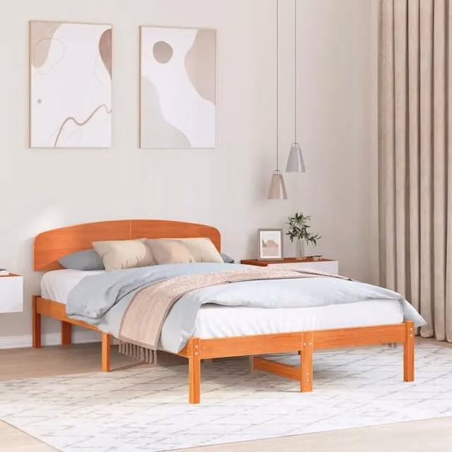 Struttura letto in pino massello vidaXL marrone cerato L: 135,5 cm, P: 195,5 cm – 1