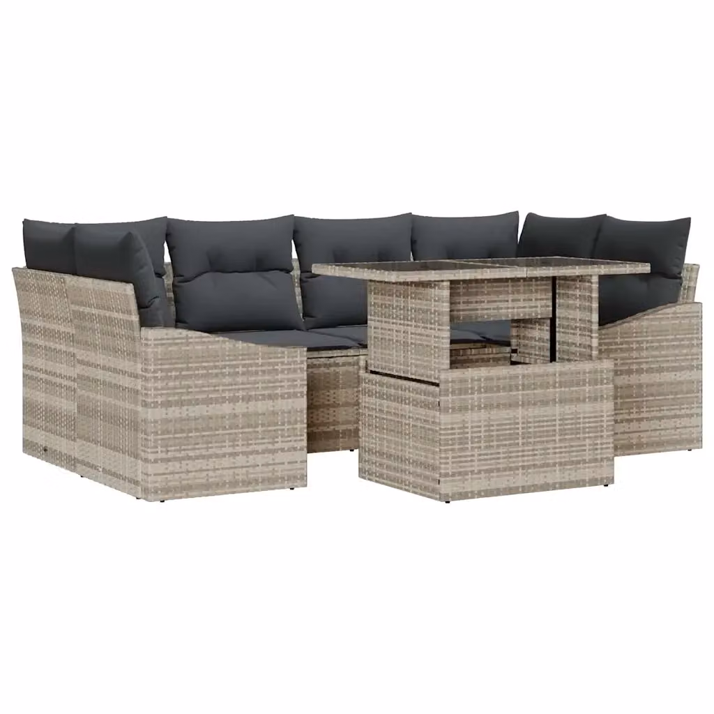 Set Divano da Giardino vidaXL 7 Pezzi Grigio con Tavolino e Cuscini Resistenti alle Intemperie – 2