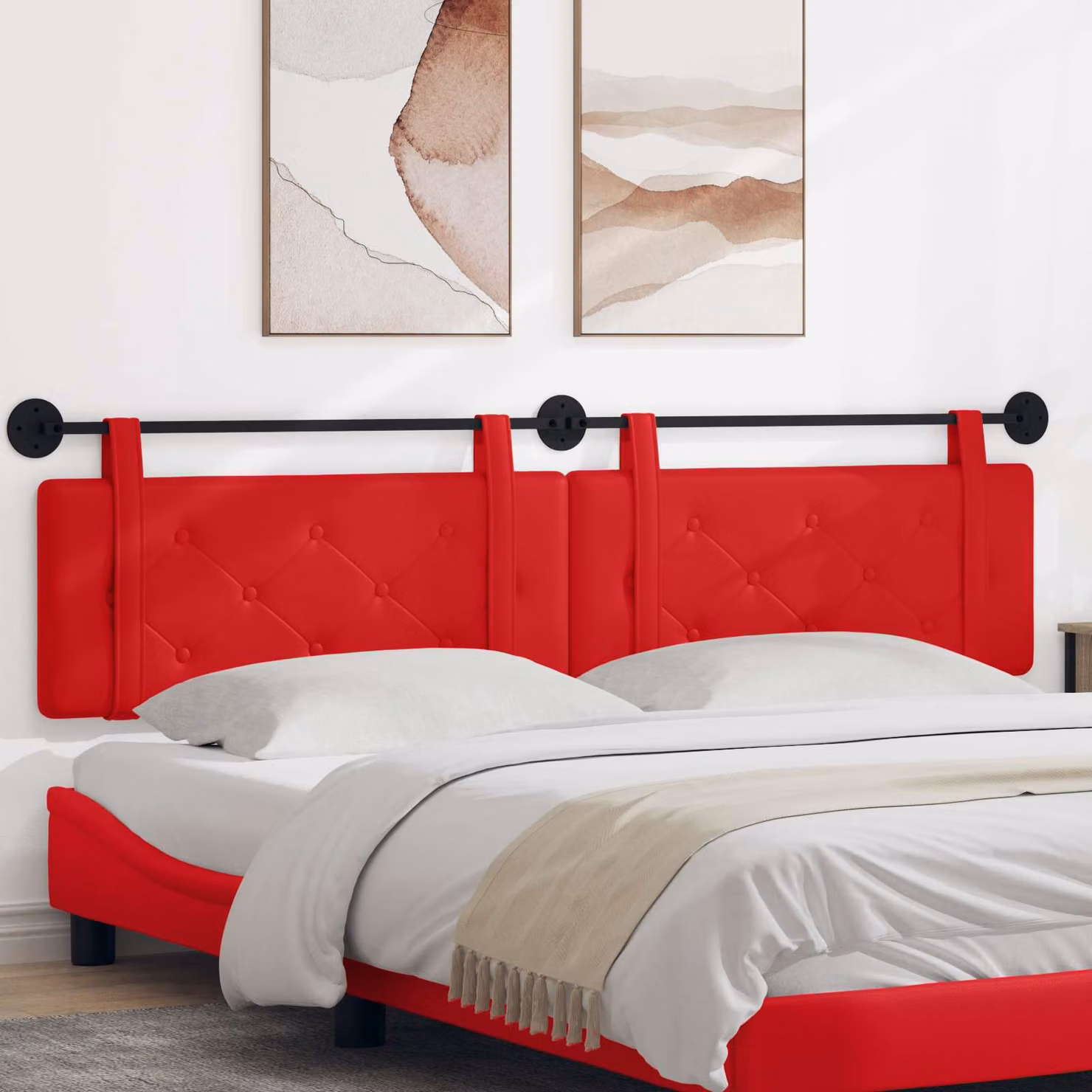 Testiera per letto sospesa vidaXL in similpelle rossa con pannello imbottito in MDF