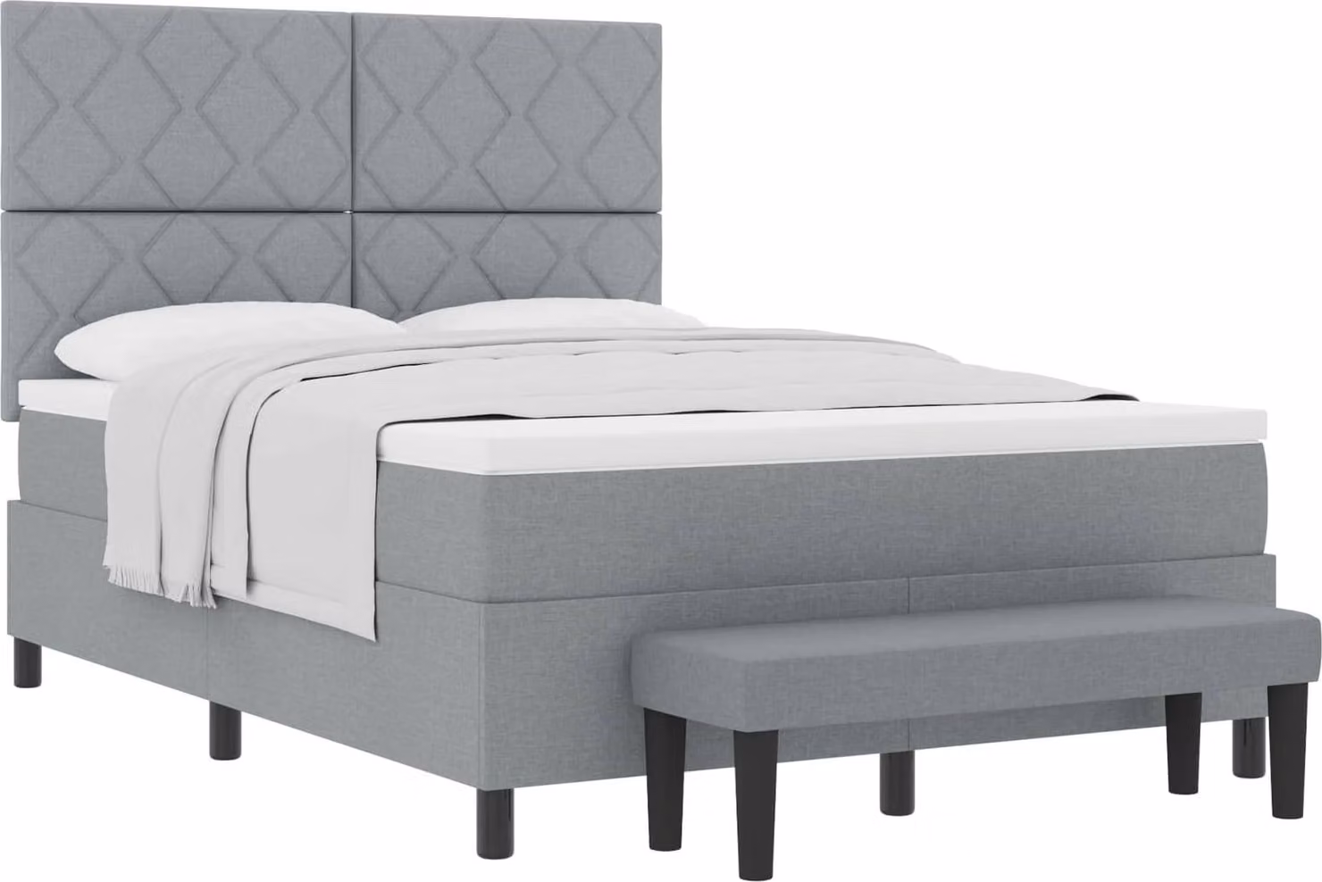 Letto con rete a molle e cuscini, colore grigio chiaro, dimensioni 140 x 190 cm, rivestito in tessuto