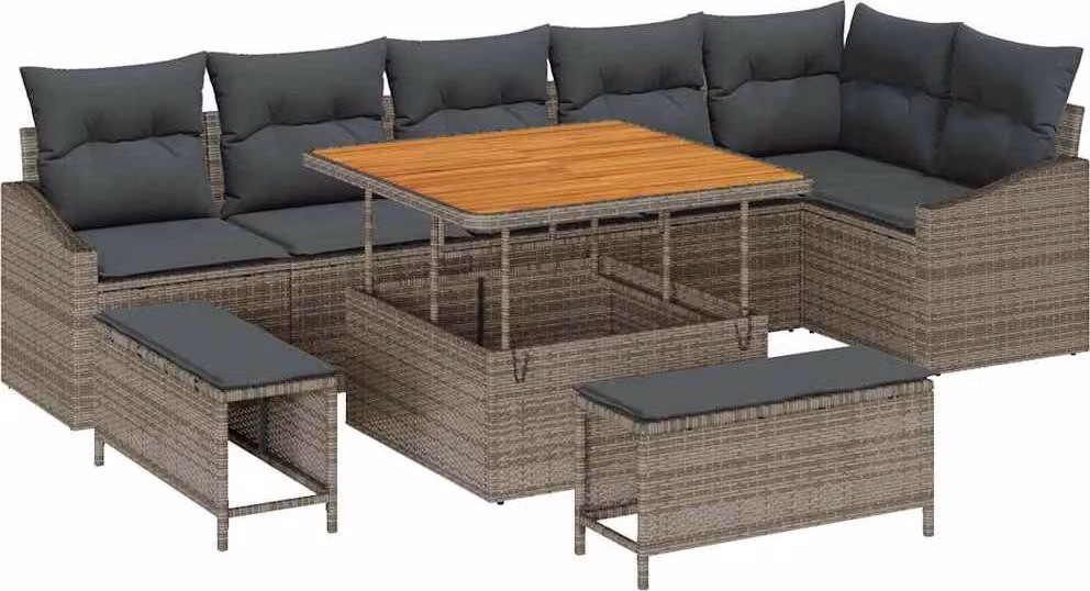 Set Divano da Giardino con cuscino 9 pcs Grigio polyrattan
