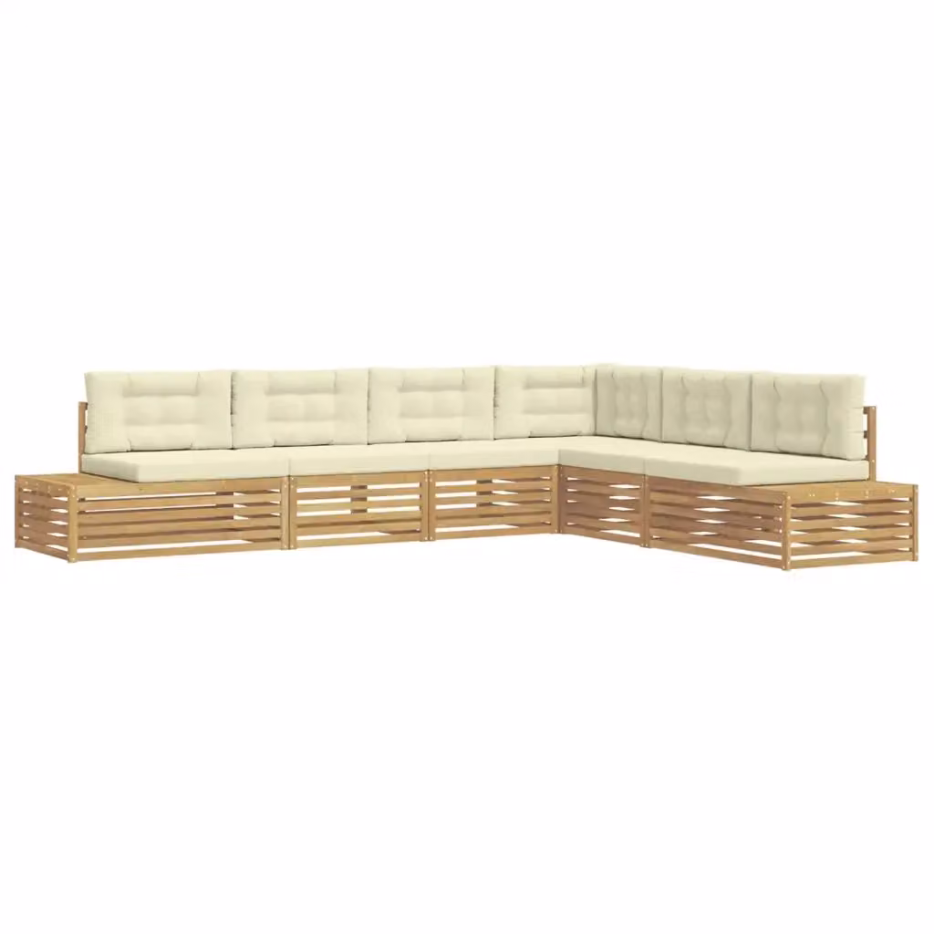 Set di 7 divani da esterno vidaXL in legno di acacia con cuscini beige e bianco per giardino e terrazza – 2