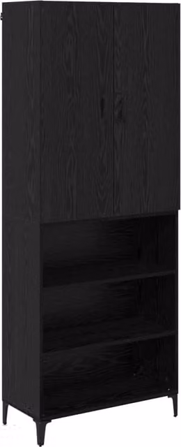 Credenza moderna Design In in rovere e nero con ante a battente, L: 69,5 cm, P: 34 cm, H: 180 cm
