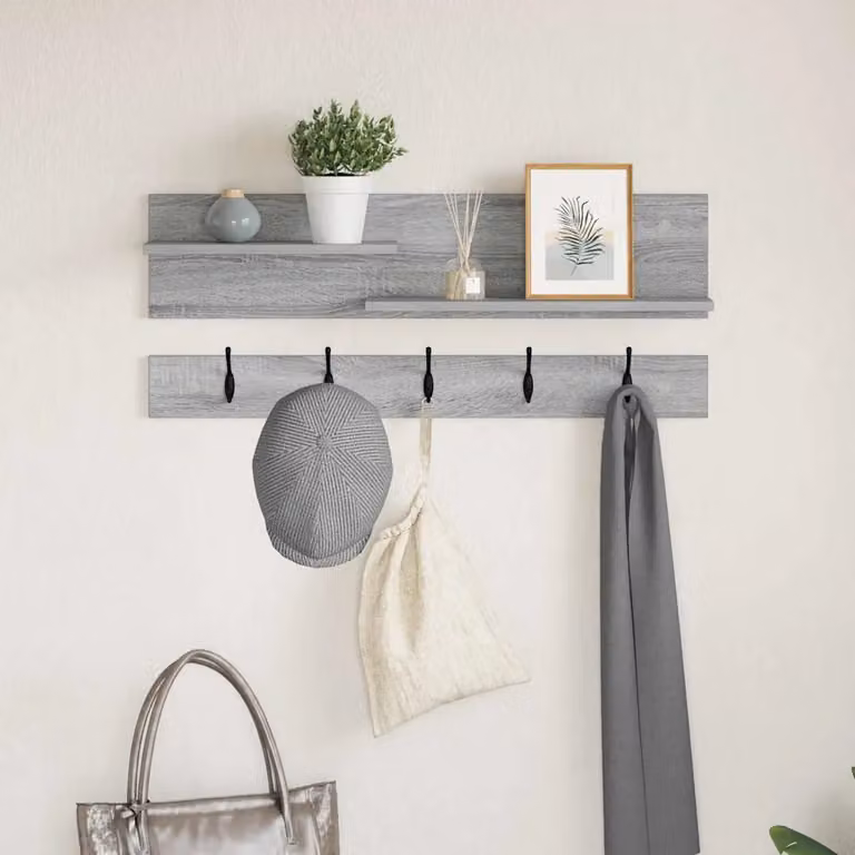 Appendiabiti a muro vidaXL in MDF Grigio con ganci distribuiti L: 90 cm, P: 15 cm, H: 36 cm