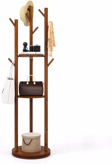 Appendiabiti a forma di albero Design Mania con 9 ganci e 3 ripiani, colore marrone, Altezza: 167 cm