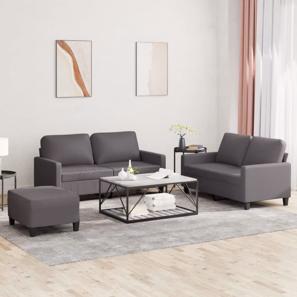 Maison Exclusive - Set divano 3 pezzi con cuscini, grigio, ecopelle