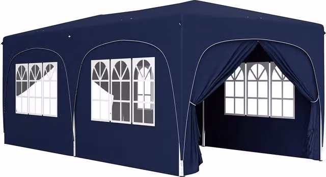 Gazebo pop-up Outsunny blu con pareti laterali e protezione UPF50+ L: 6 m, P: 3 m