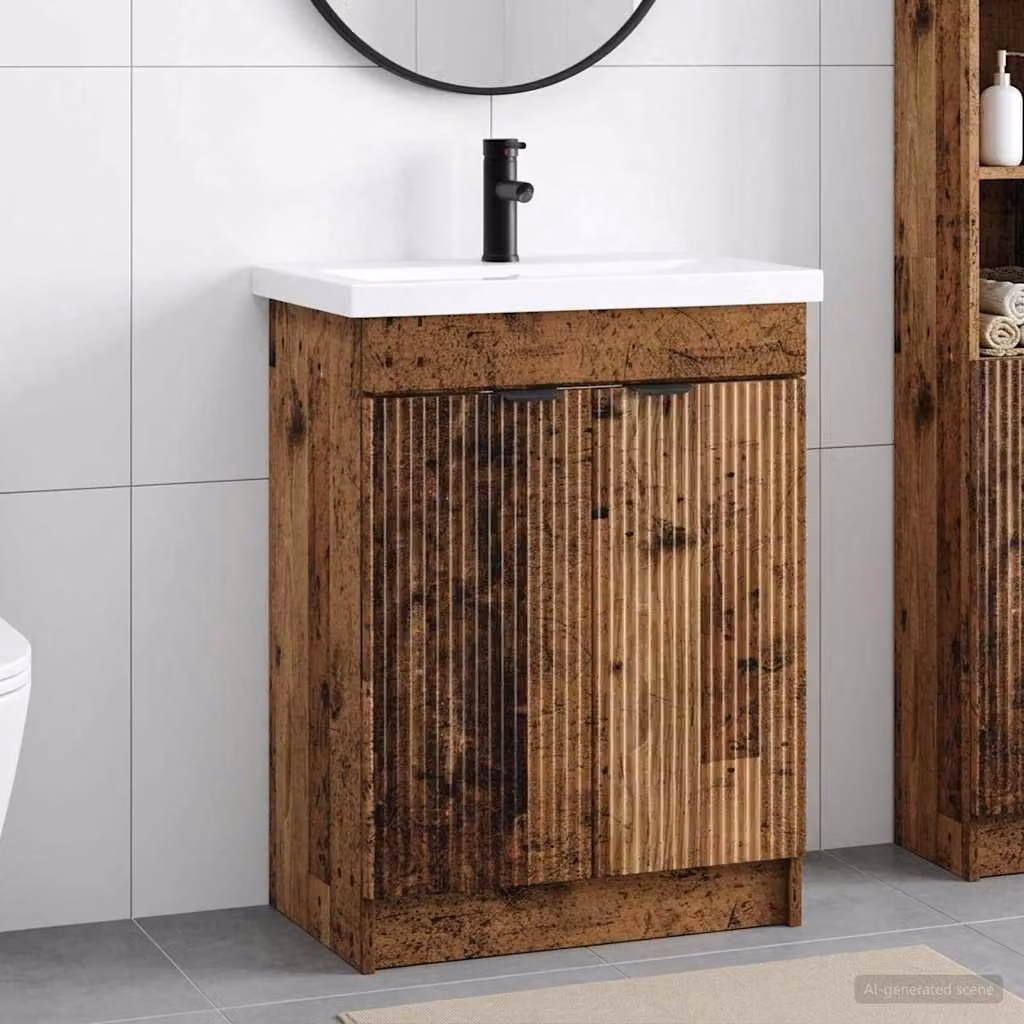 Set di mobili per il bagno vidaXL in stile moderno, colore marrone e nero, L: 78,5 cm, P: 37,5 cm, H: 81 cm