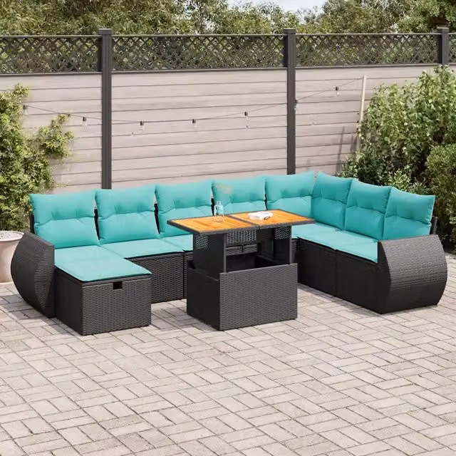 Set Divani Giardino 9 pz con Cuscini Marrone Polyrattan Acacia 3328072