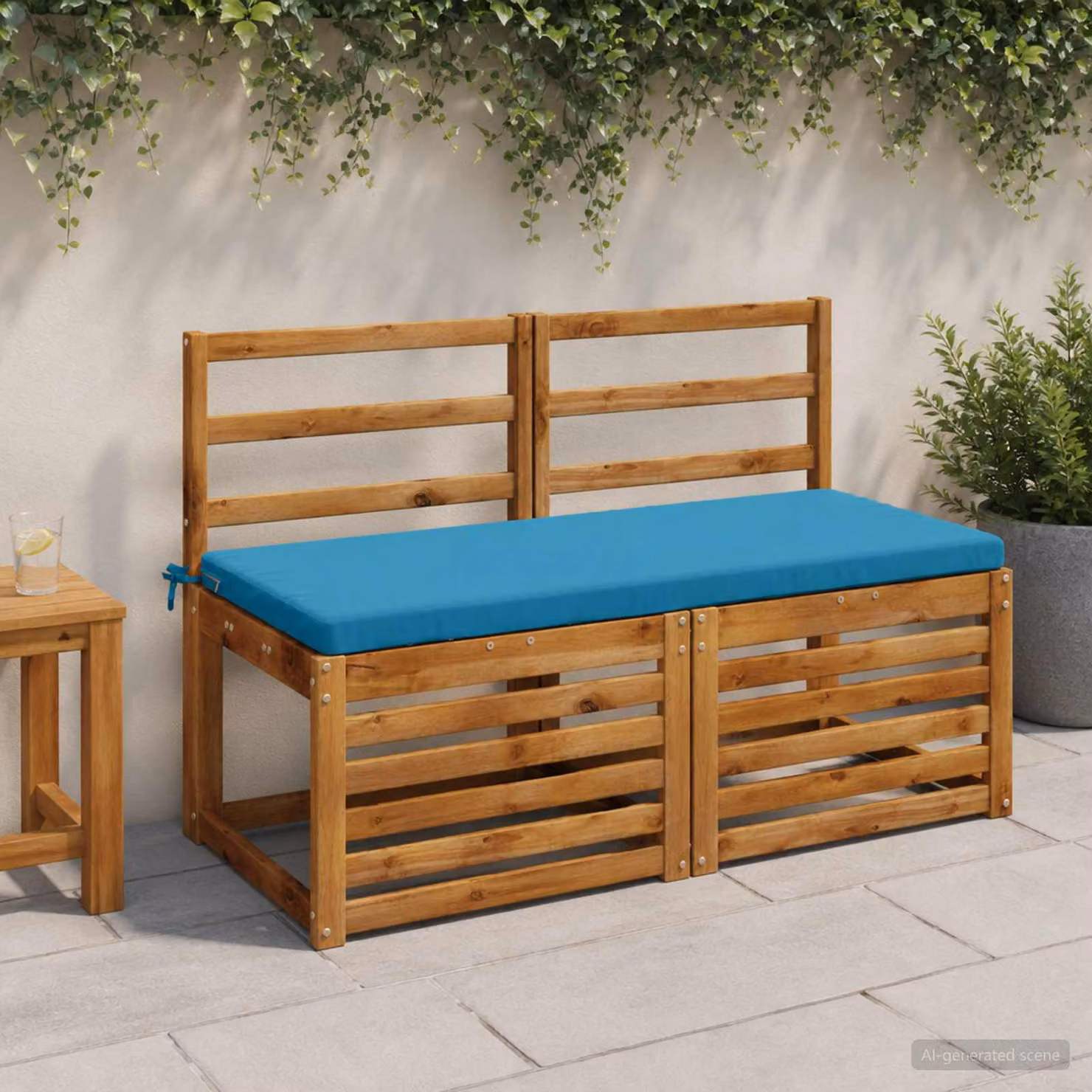 Set di 2 cuscini per panchina vidaXL SOEST blu in poliestere con rivestimento rimovibile e resistente ai raggi UV